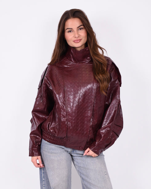 urban braided leather jacket bordeaux