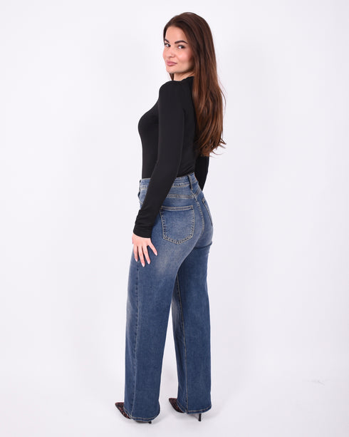blue vintage wide leg stretch jeans