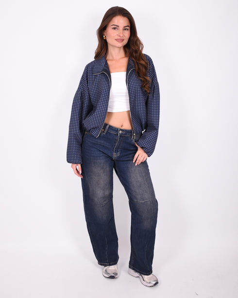 Petit dark blue barrel stretch jeans