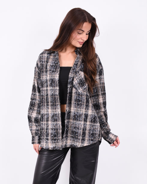 Checkered rhinestone blouse washed black