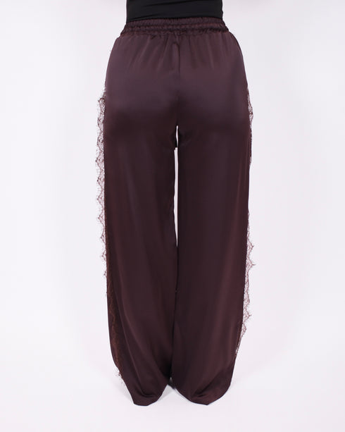 satin lace pants brown