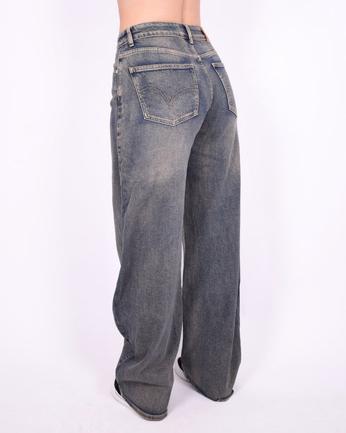 dark vintage barrel stretch jeans