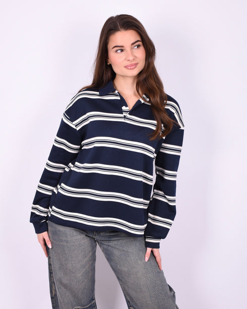 striped polo sweater navy