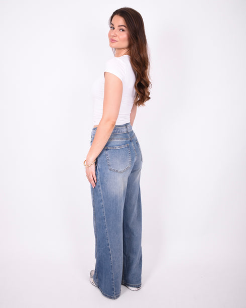 double wide leg stretch jeans medium blue