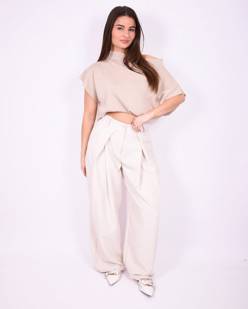 Pleated pantalon creme