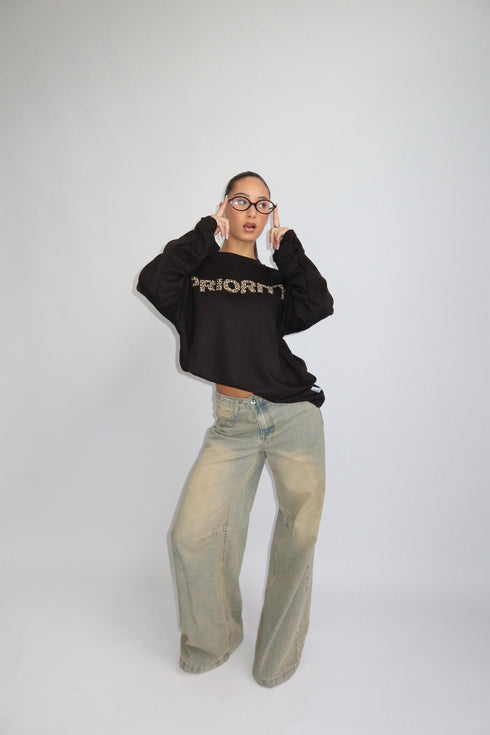 priority leopard logo longsleeve black