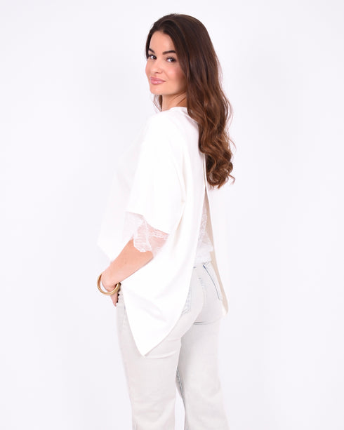 lace back split t-shirt white
