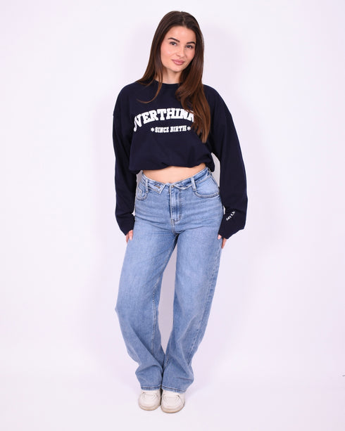 Folded balloon stretch jeans blue