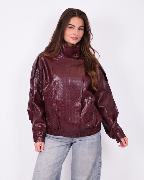 urban braided leather jacket bordeaux