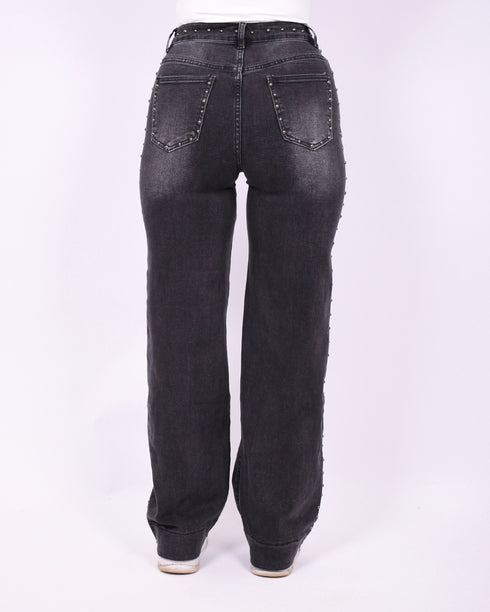 studs wide leg stretch jeans dark grey