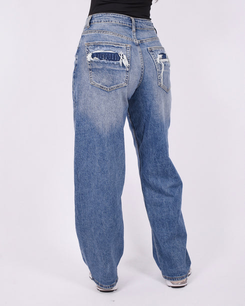 bum denim patch stretch jeans