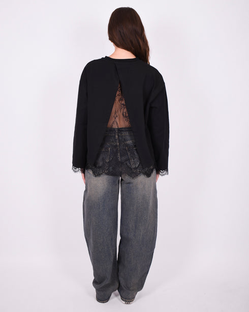 Lace split longsleeve black