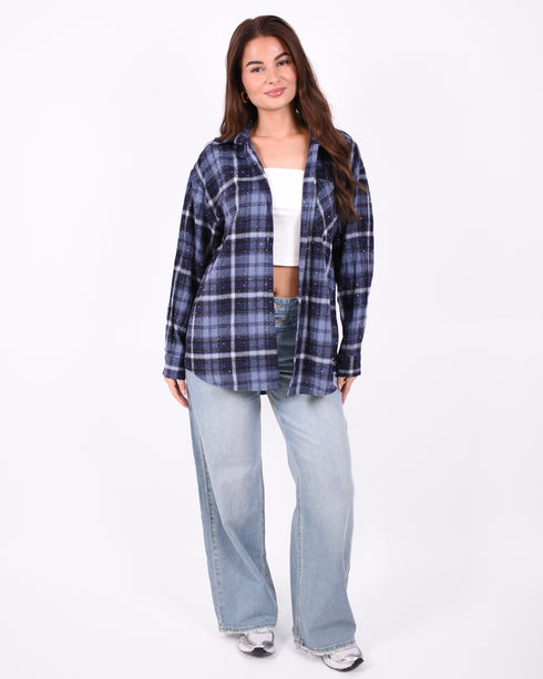 Checkered rhinestone blouse navy