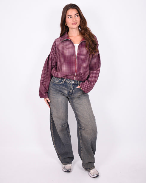 checkered bomber bordeaux