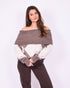 checkered off shoulder sweater taupe/brown