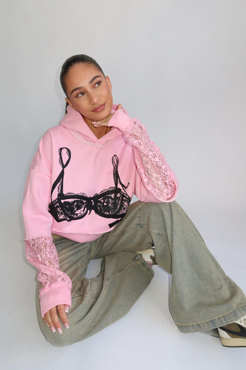 Priority spice lace hoodie pink
