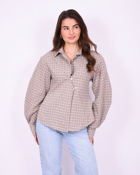 lois checkered blouse brown
