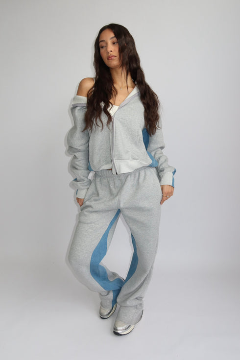 priority denim patch tracksuit light grey