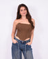 Checkered corset top camel