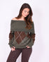 checkered off shoulder sweater brown/green