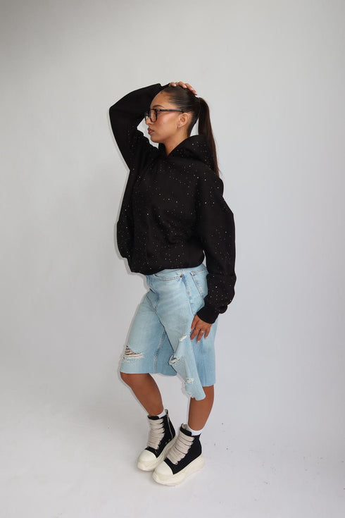 Priority rhinestone hoodie black