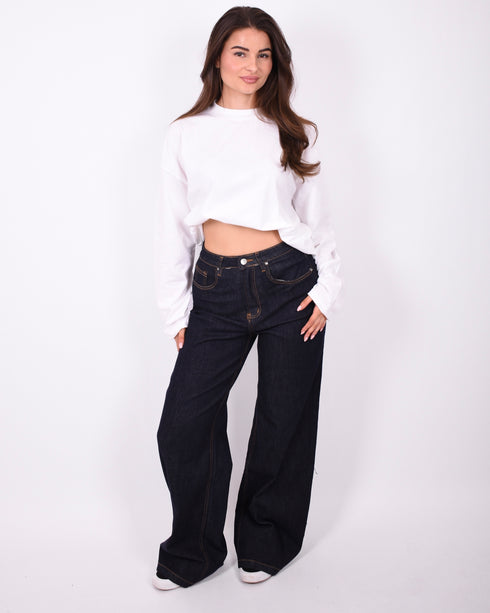 wide leg stretch jeans dark blue