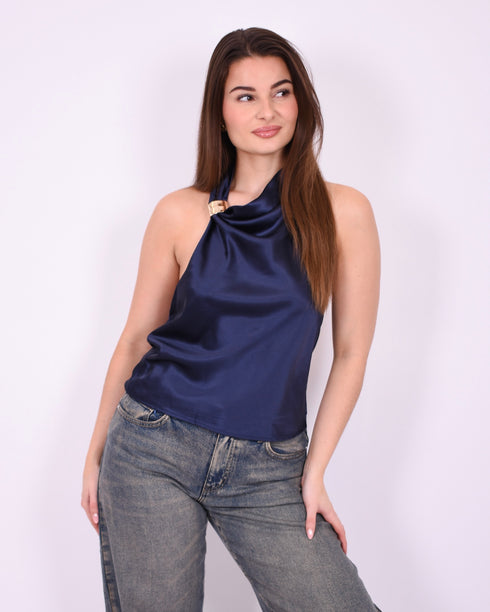 satin halter top navy