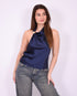 satin halter top navy