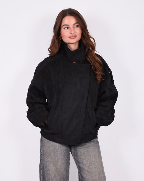 suede bomber jacket black
