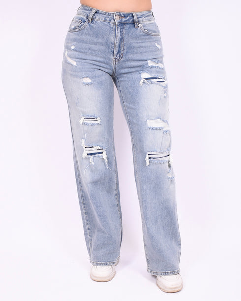Ripped wide leg stretch jeans