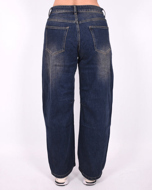 Petit dark blue barrel stretch jeans