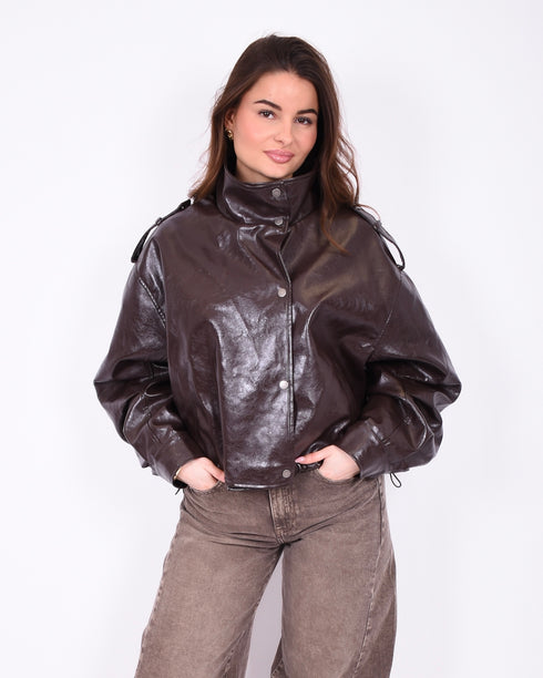 statement leather jacket brown