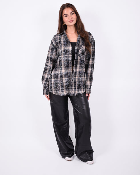 Checkered rhinestone blouse washed black