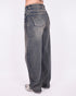 dark blue vintage washed barrel stretch jeans