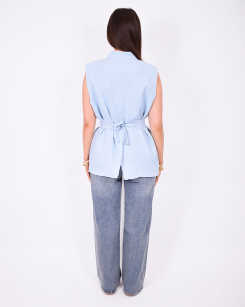 linnen gilet light blue