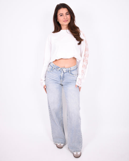 Foldover Wide leg stretch jeans
