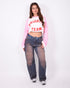 pink washed balloon stretch jeans