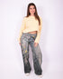chain wide leg stretch jeans