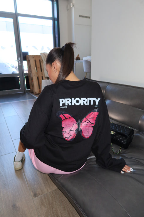 Butterfly long sleeve black/pink