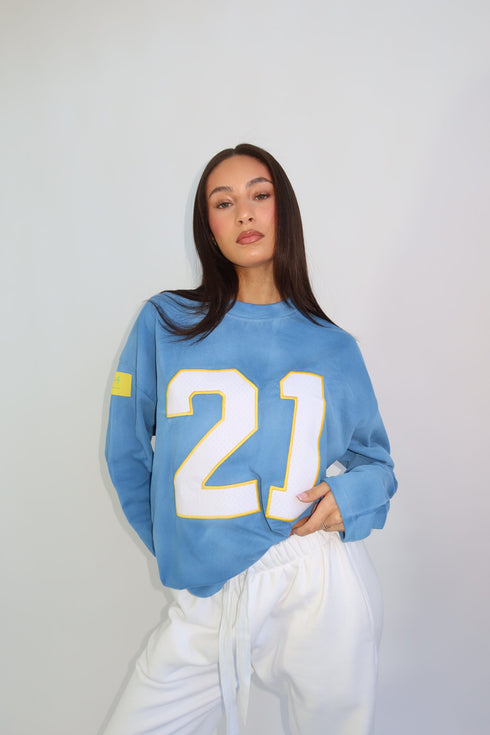 Priority ‘21’ longsleeve washed blue/yellow