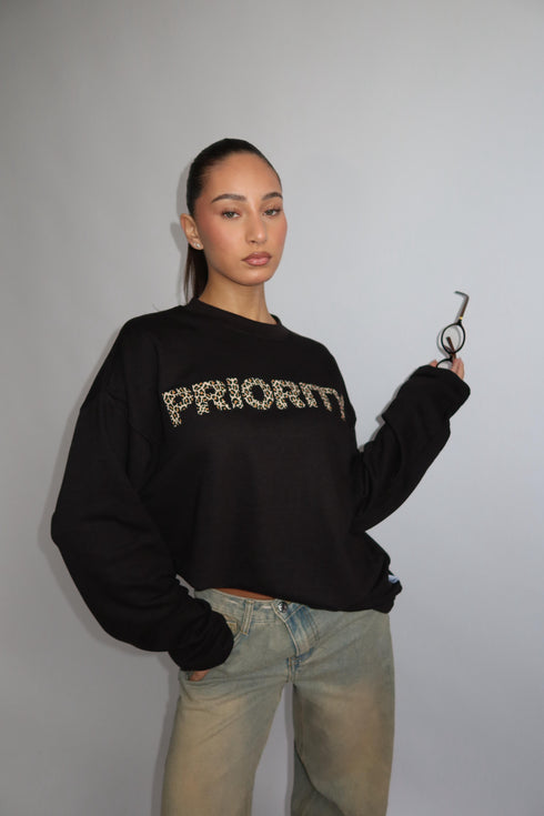 priority leopard logo longsleeve black