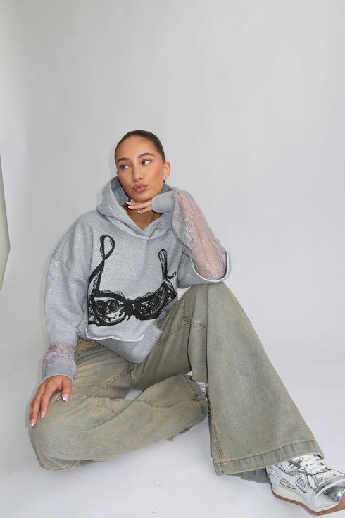 Priority spice Lace hoodie light grey