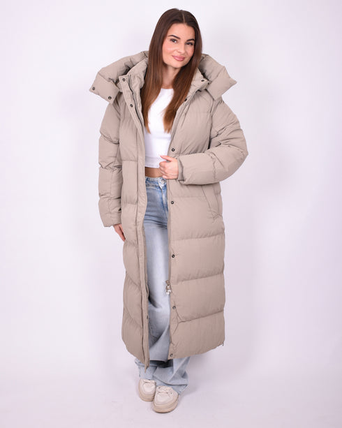 Maxi puffer coat taupe