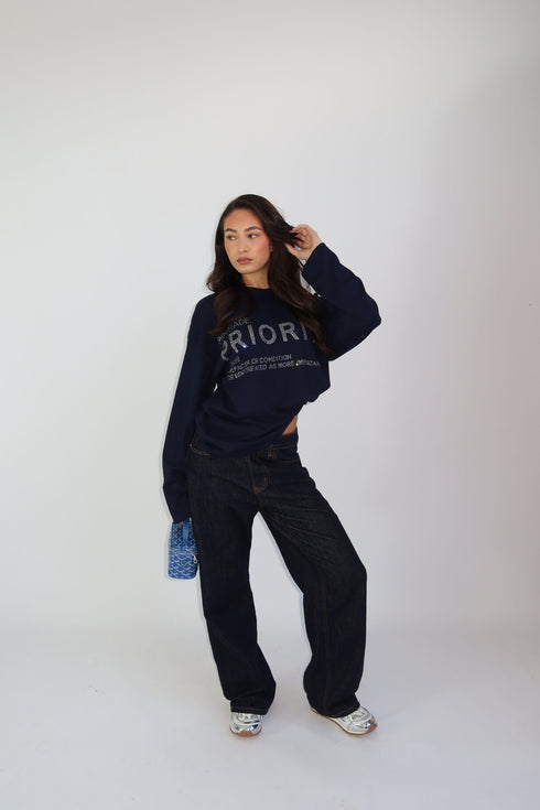 Priority rhinestone longsleeve navy