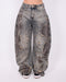 Distressed vintage barrel stretch jeans