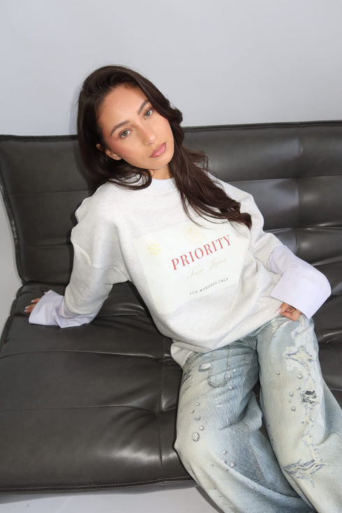 priority x tokyo layered sweatshirt light grey