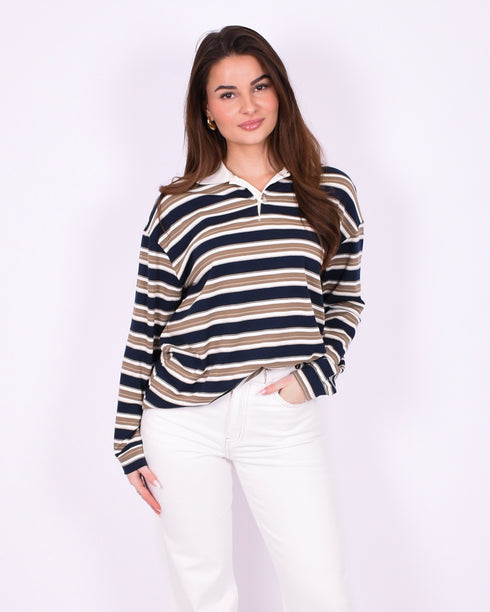 striped polo longsleeve kaki/navy