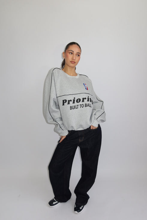 priority built to ball sweater grey
