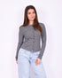 Striped button top grey/navy