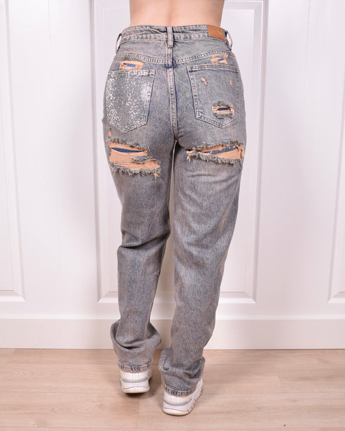 vintage rhinestone bum ripped jeans